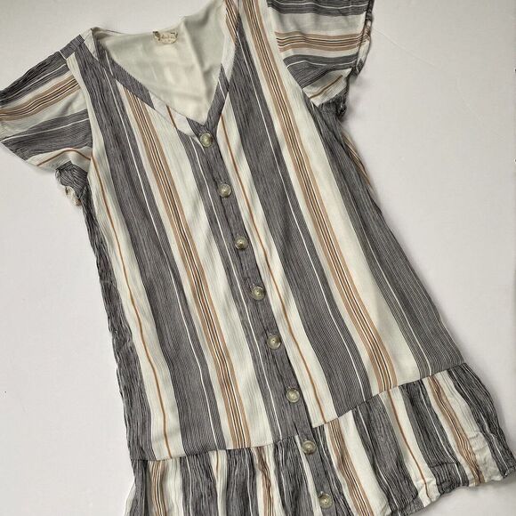 Altar’d State Maxwell Dress Button Front Striped Ruffle Hem Size M - Picture 2 of 13